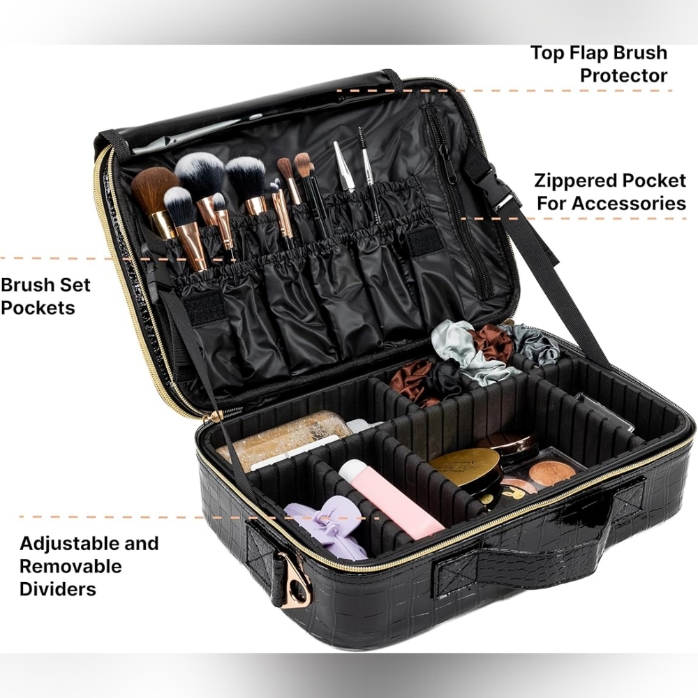 New Makeup Train Case/Travel Cosmetic Organizer Bag/Brush Storage/Toiletries Etc